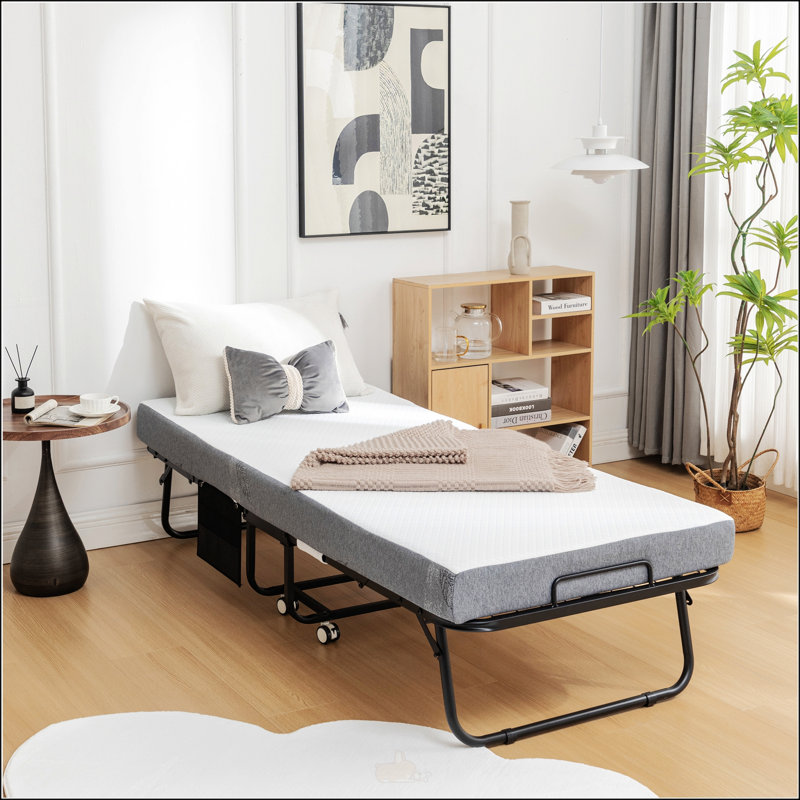 Folding Bed Cot With Mattress, Black