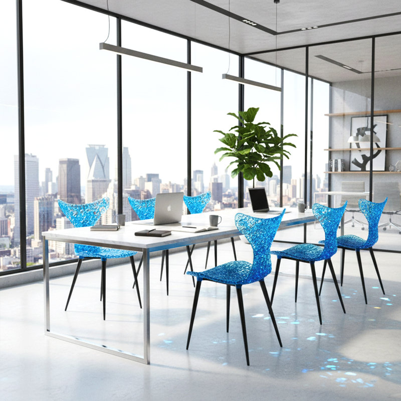 Stitch Wing Back Parsons Chair Dining Chair, Ice Blue, Black