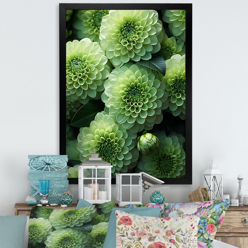 Zinnias vert crépuscule I, Cadre simple noir, H 40 po x l 30 po x P 1,5 po