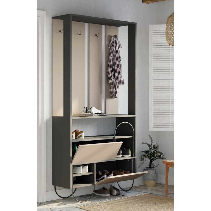 Norfolk Hall Stand Coat Rack with Shoe Storage , Anthracite/Light Mocha