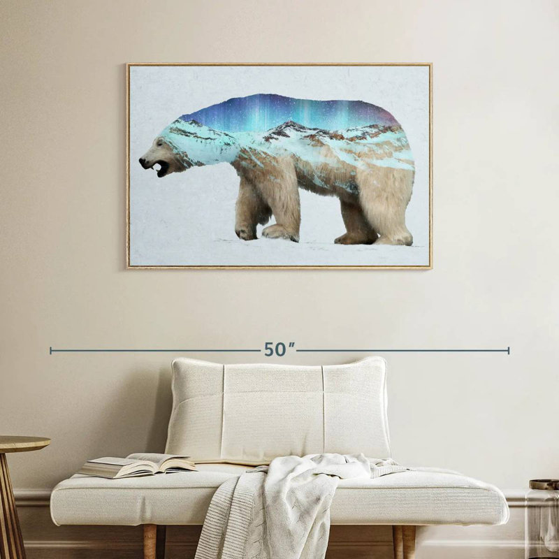 L'ours polaire arctique, Cadre flottant en bois naturel, 40 po x 27 po