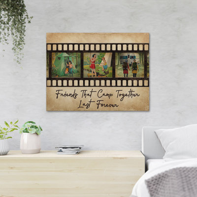 Three Pictures Of Camping - Friends That Camp Together - 1 Piece Rectangle Graphic Art Print On Wrapped Canvas