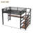 Full Loft Bed With Desk And Storage Stairs, Metal Loft Beds With LED Lights, USB Ports, Multifunctional Iron Nets, No Spring Box Needed And Noise-Free, Black