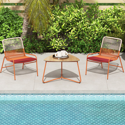 3 Piece Orange Patio Bistro Set Outdoor Rattan Furniture Set