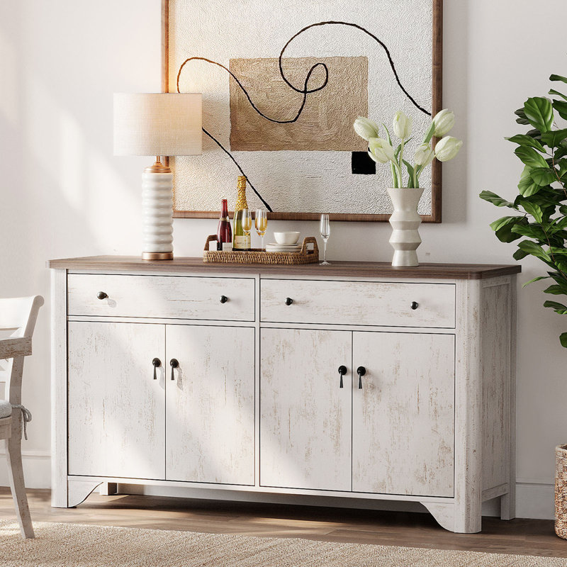 59" Wood Sideboard Buffet Cabinet With Storage,Farmhouse Entryway Cabinet With Adjustable Shelf For Kitchen Living Room, Dining Room