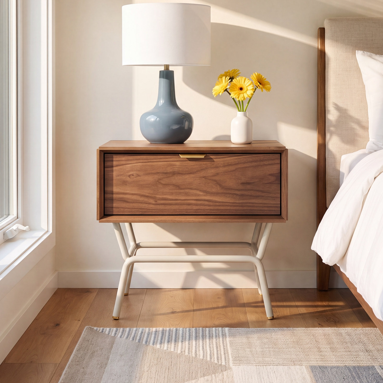 Dang 1-Drawer Nightstand, Walnut/Putty Gray
