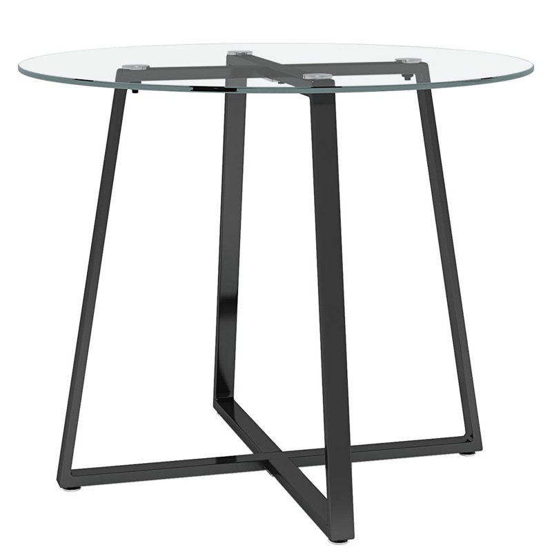 Addicyn 90Cm Metal and Glass Round Dining Table, Black/Clear