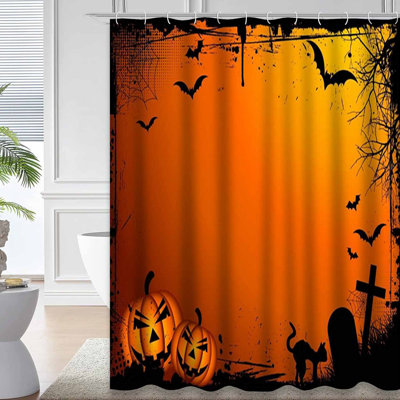 Grunge Halloween Border Sky Black Shower Curtain with 12 Hooks
