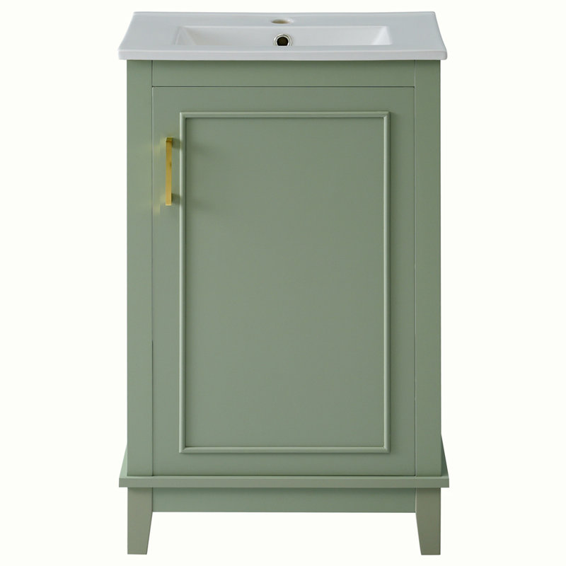 Petit meuble-lavabo moderne avec lavabo en céramique, Vert, Doré
