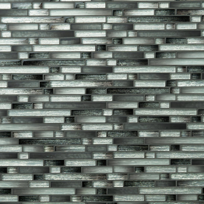Kinzari Interlocking 12 in. x 12 in. Glossy Glass Mosaic Wall Tile, Carbon