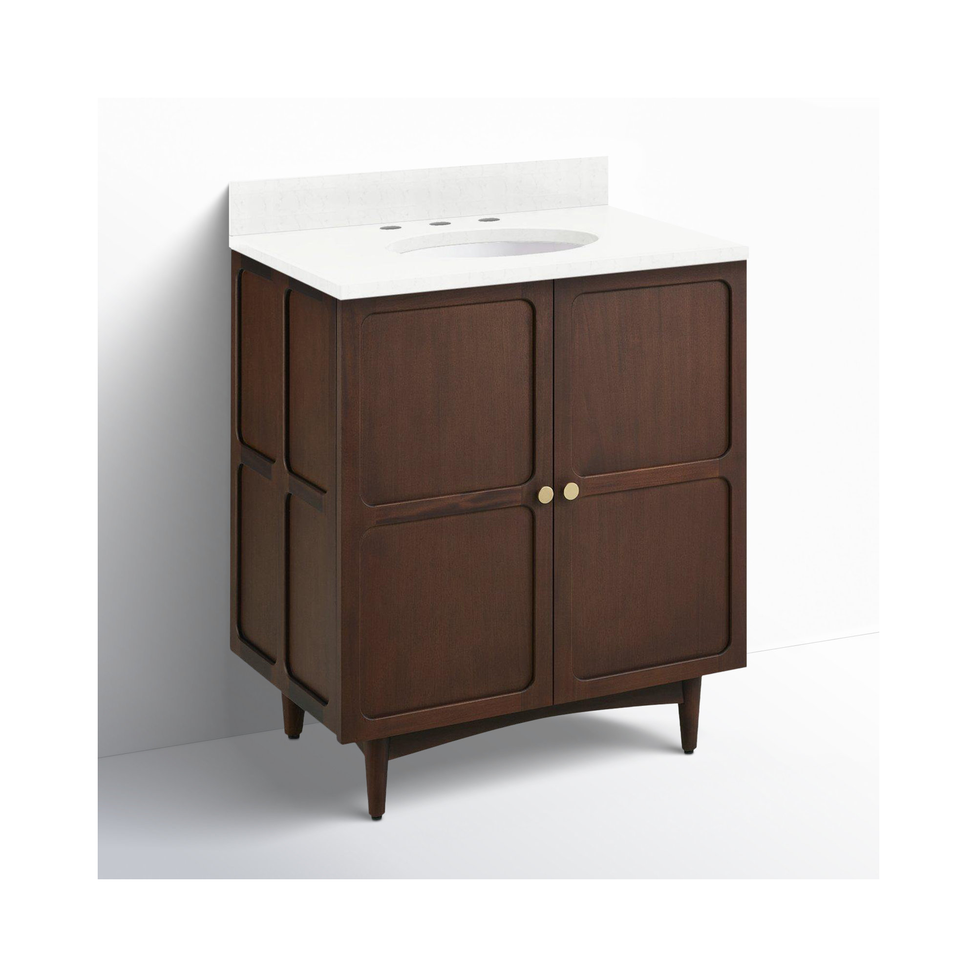 Delavan 30" Single Bathroom Vanity, Feathered White Quartz, 8" Widespread