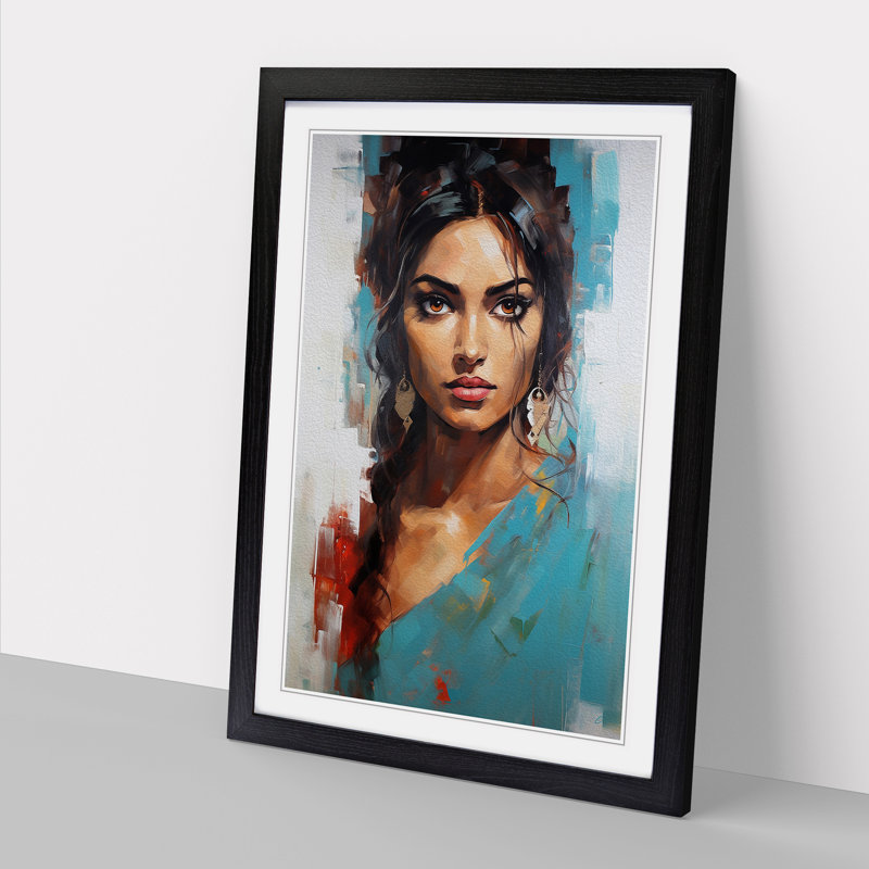 Indian Woman Gestural No.3 - Framed Print, Black Framed, 64cm H x 46cm W x 2cm D