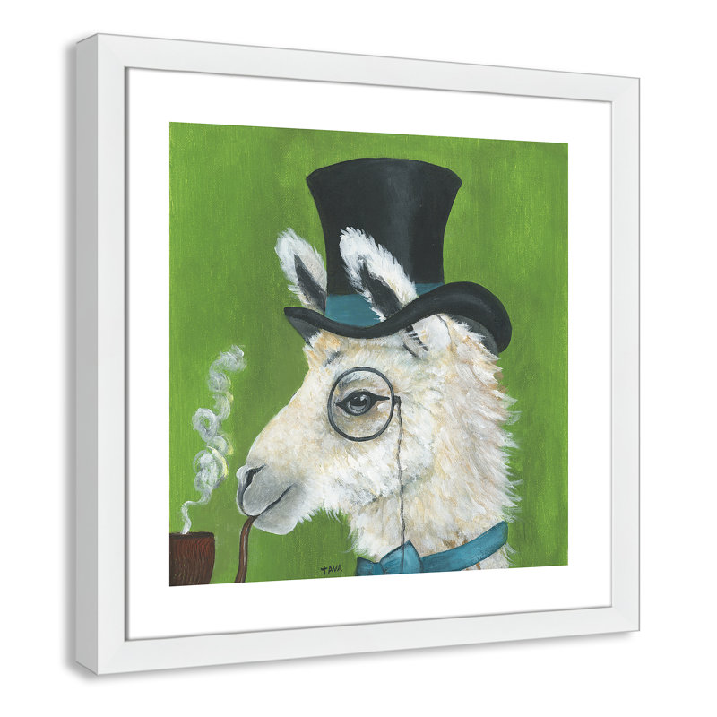 Lama et tuyau, art encadré, H 24,5 po x l 24,5 po x P 0,625 po, Cadre blanc
