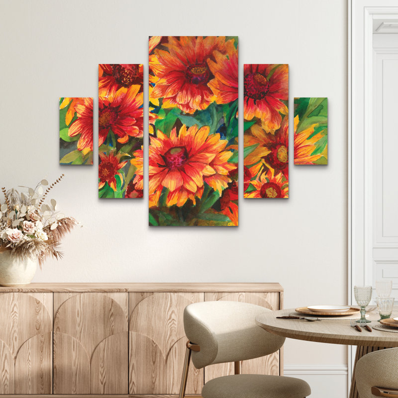 Ensemble de 5 panneaux muraux - Joanne Porter «Red Hots», art mural sur toile pour le salon, la chambre à coucher ou le bureau 