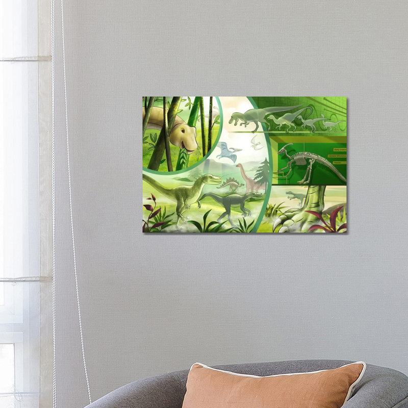 Jurassic Cartoon Dinosaurs - Wrapped Canvas Painting, 66.04 cm H x 45.72 cm W x 3.175 cm D