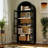 70" Tall Bar Cabinet, Arched Farmhouse Whiskey Station With Glass Doors, Black-293939254
