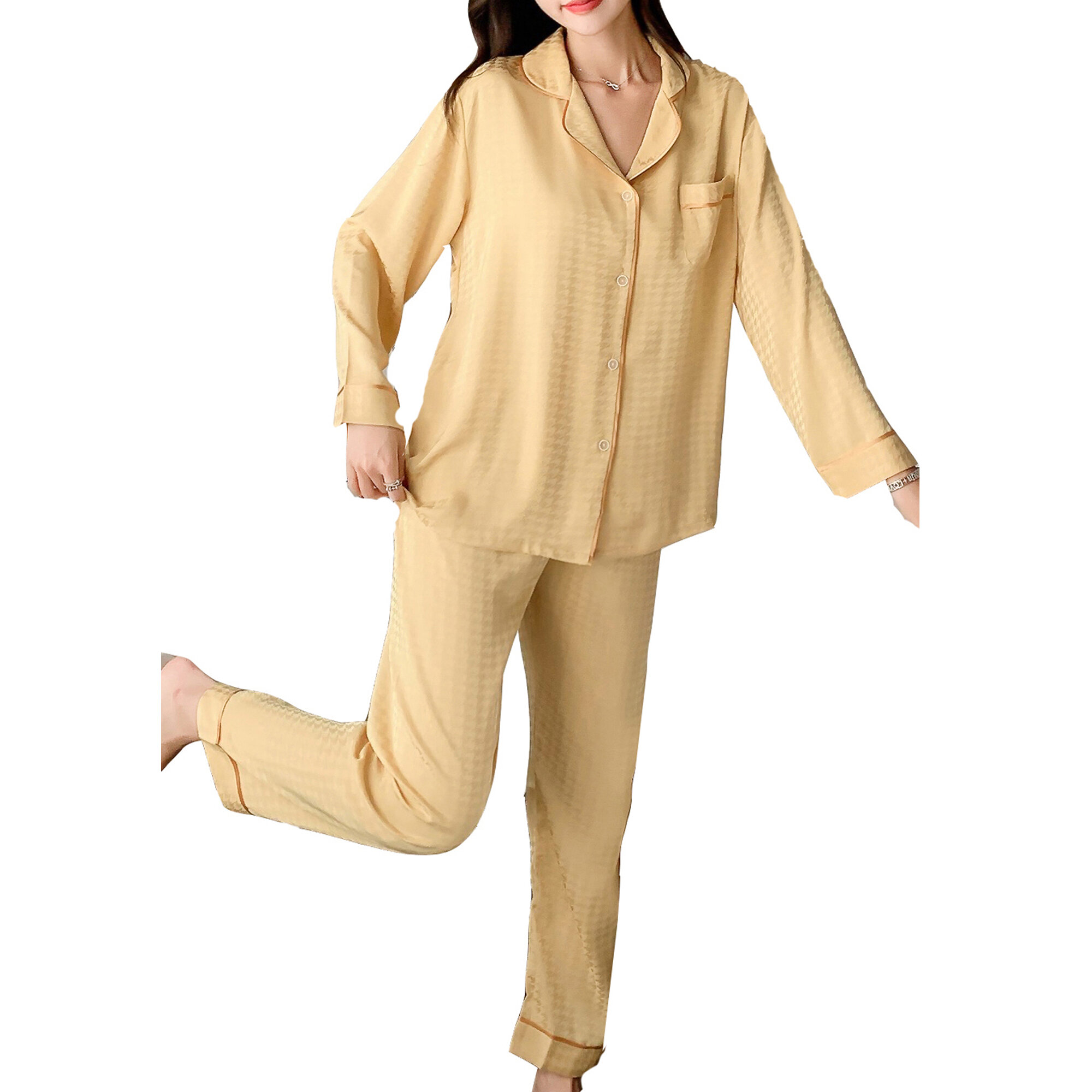 Women's Fleece Pajama Set Long Sleeve with Long Pants Pjs Set Button  Pockets Warm Sleepwear Lounge Thermal Pjs Nightwear Loungewear