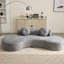 Canapé incurvé moderne de 268 cm (105,5 po), 3 places avec 2 oreillers, gris, aucun assemblage requis, garni de mousse, velours côtelé pointu, spacieux et confortable, style minimaliste gris, garni pour un confort optimal
