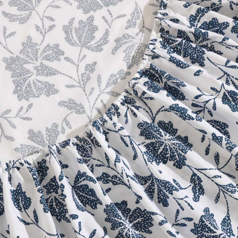 Ensemble de draps en polyester Shasta Lake, Ensemble de draps pour très grand lit avec 2 taie, Bleu / floral Woodblock