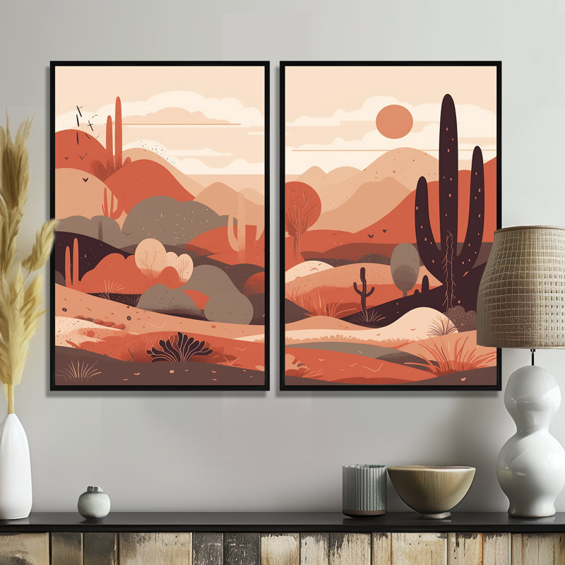 «Sublime Desert Simplicity - Large Minimalisme», art mural 2 panneaux, Impression encadrée flottante, Black, 36" H x 48" W
