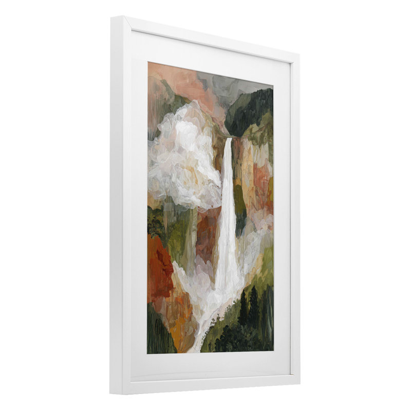 «Mountain Waterfall Landscape», reproduction encadrée sous verre, design par Chromatique Tempête Studio, 23 x 17