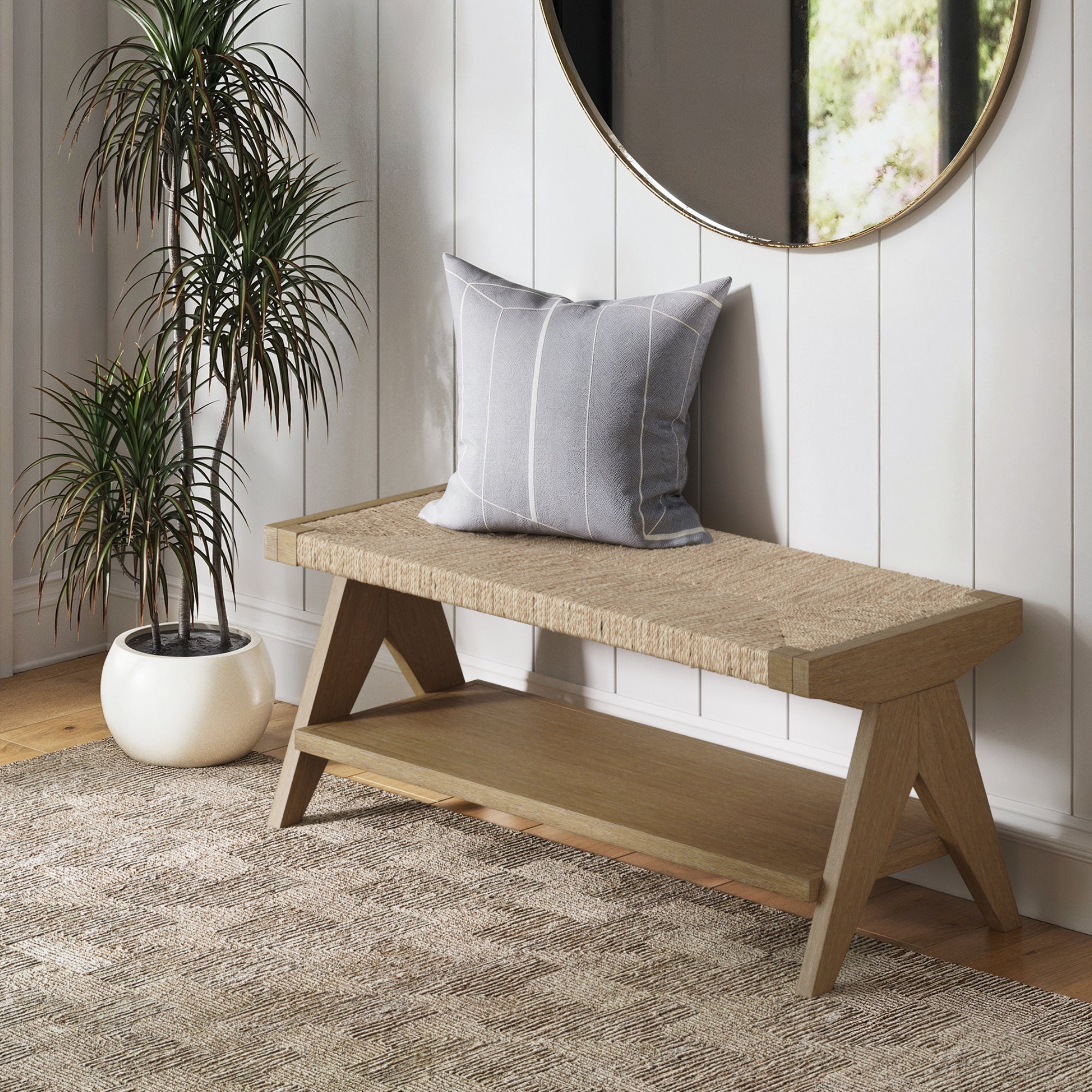 Nathan James Upholstered Entryway Bench With Back Nathan
