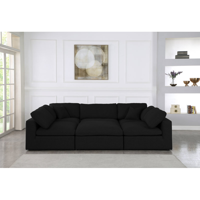Burrows Upholstered U-Shaped Sectional Reversible, Black Linen Textured Fabric
