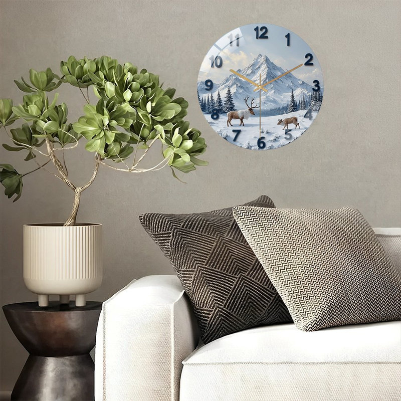 Horloge murale Winter Mountain Reindeer