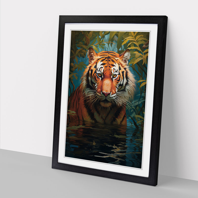 XYZ-FRM-V1223-6164 Tiger Informel - Single Picture Frame Print on Wood, 34cm H x 25cm W x 2cm D, Black 
