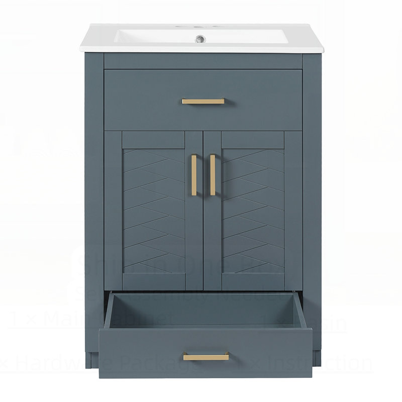 Bathroom Vanity with Integrated Ceramic Sink, Spacious Storage, and Sleek Design for Small to Medium Bathrooms, Blue