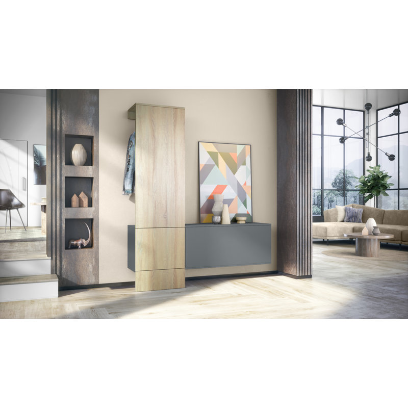 Chappa 156.5 cm W Hallway Set with Shoe Storage, Rough-cut oak