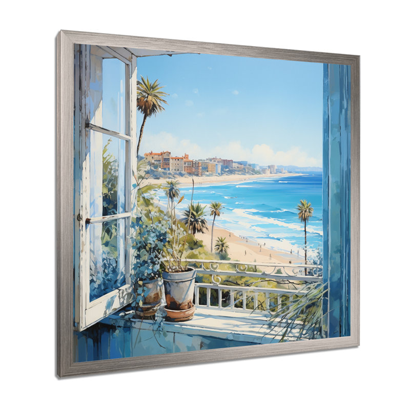 «California Coastal Window View I - Coastal Windows», art mural sur toile, Cadre simple argenté, H 30 po x l 30 po x P 1,5 po