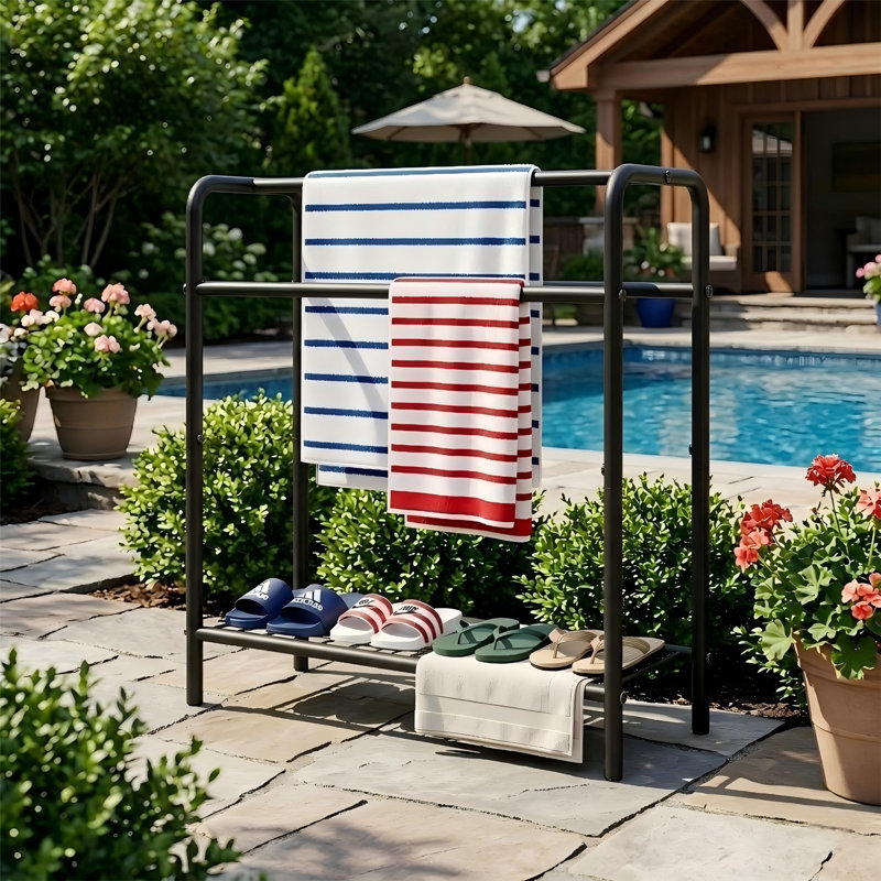 Porte-serviettes à 3 niveaux en métal, porte-serviettes autoportant pour salle de bain, peu encombrant avec rangement, piscine