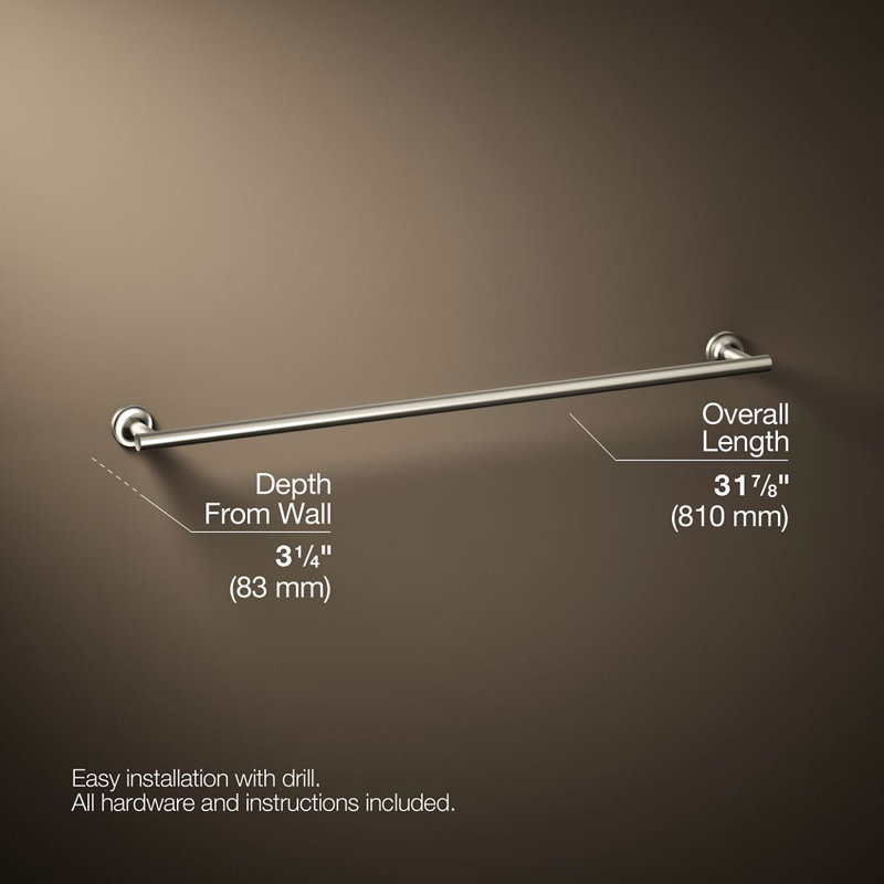 Purist 30" Wall Mounted Towel Bar, Vibrant Brushed Nickel, 1.88" H x 30" L x 3.25" D