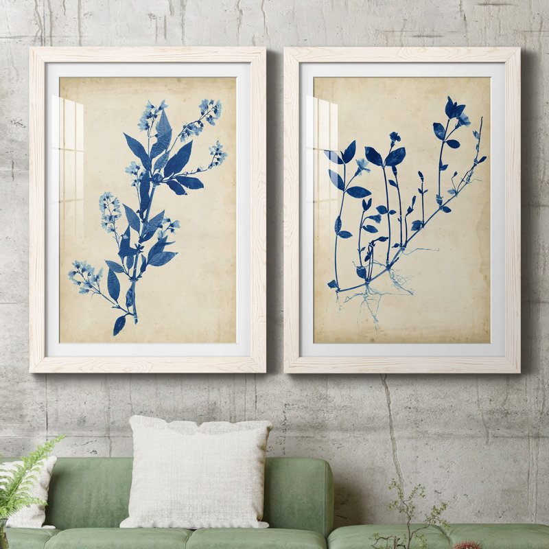Toile indigo indigo, H 37,5 po x l 55 po x P 1,5 po, Papier encadré blanc, Blanc