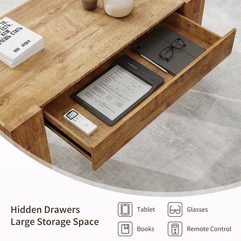 Table de centre rectangulaire en bois avec tiroir de rangement caché