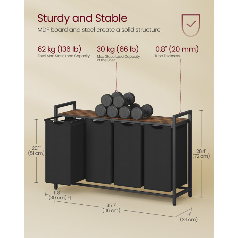 Wood Laundry Hamper with Handles, Rustic Brown/Black