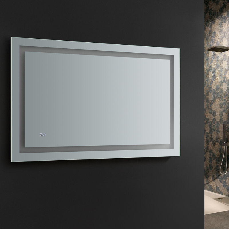 Sleek 48"x30" Transitional Frameless Vanity Mirror with LED & Defogger