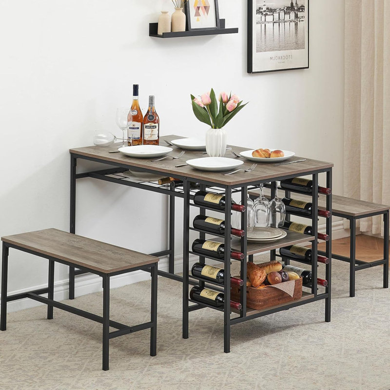 47" Kitchen Table Set with 2 Benches, Black