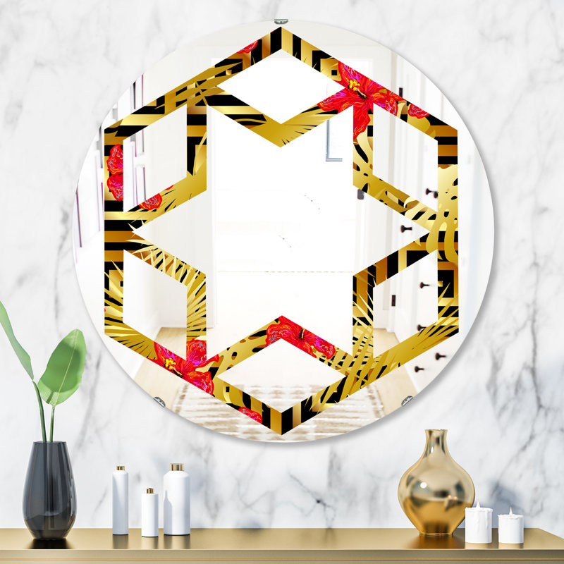 Miroir mural Hexagon Star, 23,6 po x 23,6 po, Motif tropical de luxe I