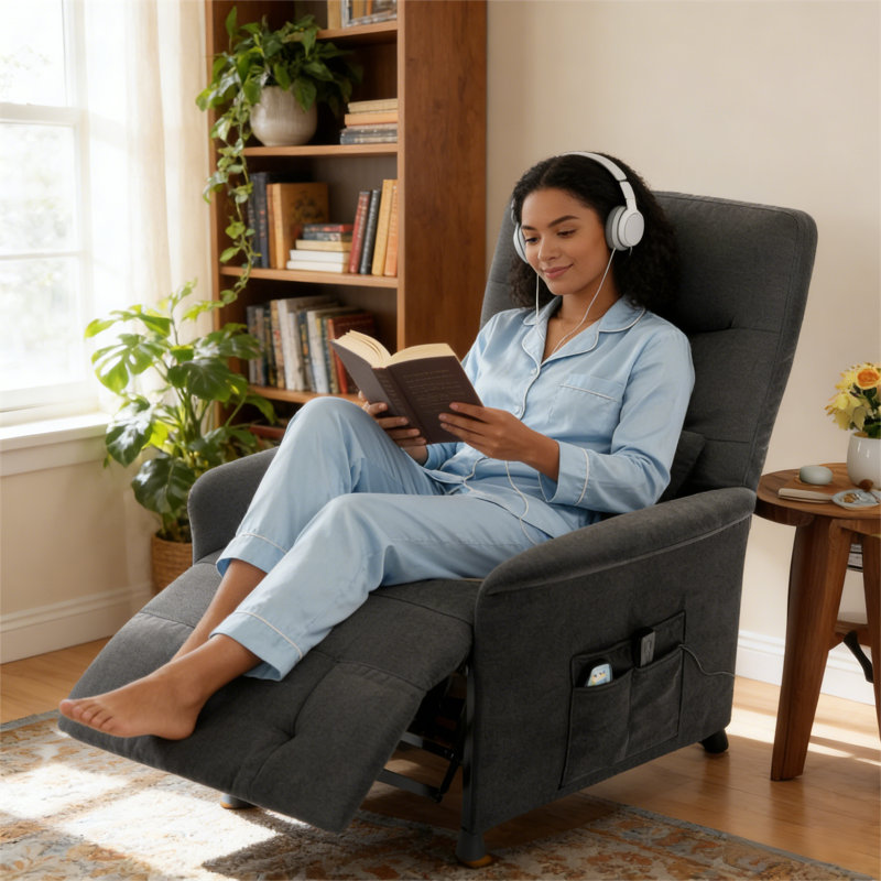  Fauteuil inclinable électrique de 32 po de largeur avec fonctions de chauffage et de massage, Noir foncé