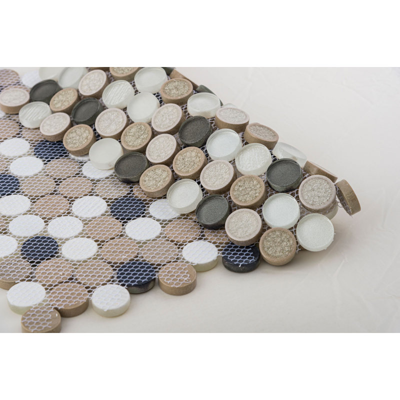 Polka 1" Glass, Ceramic & Natural Stone Penny Round Mosaic Tile, Pixel