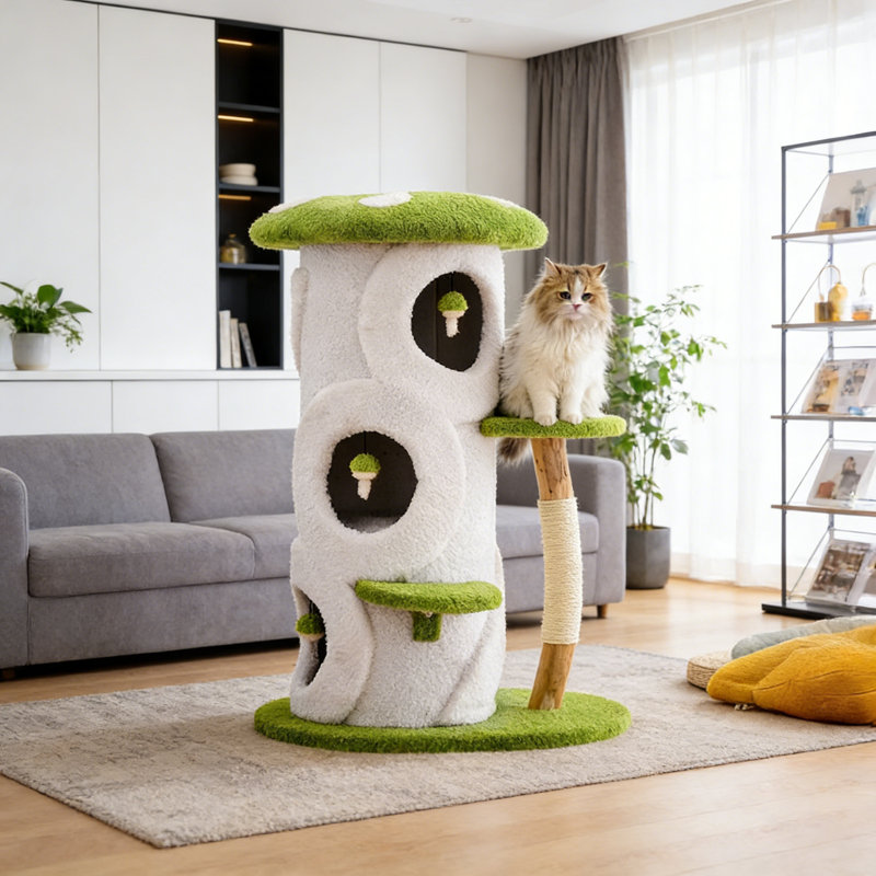Structure d'escalade simple pour chat, Blanc cassé / vert