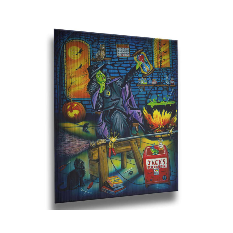 «Halloween à moitié chargé» par Robert Andrea, H 24 po x l 32 po, Métal