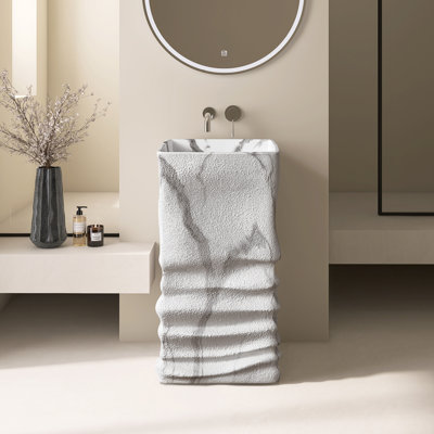 16 1/2'' Freestanding Textured Solid Surface Pedestal Bathroom Sink