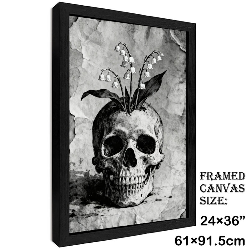 Reproduction d'art rétro de style campanule noir encadré noir sur le crâne, H 37 po x l 25 po
