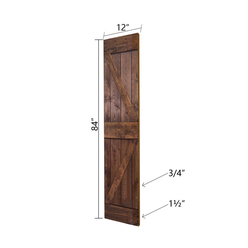 Porte de grange double pliante en bois massif de style K avec ensemble de quincaillerie - Assemblage requis, Noyer foncé