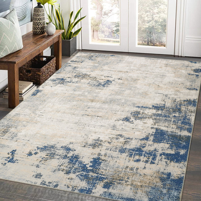 Modern Machine Washable Area Rug Abstract Non Slip Rugs for Living Room Bedrooms Foldable Rugs for Playroom Office Kitchen Rugs