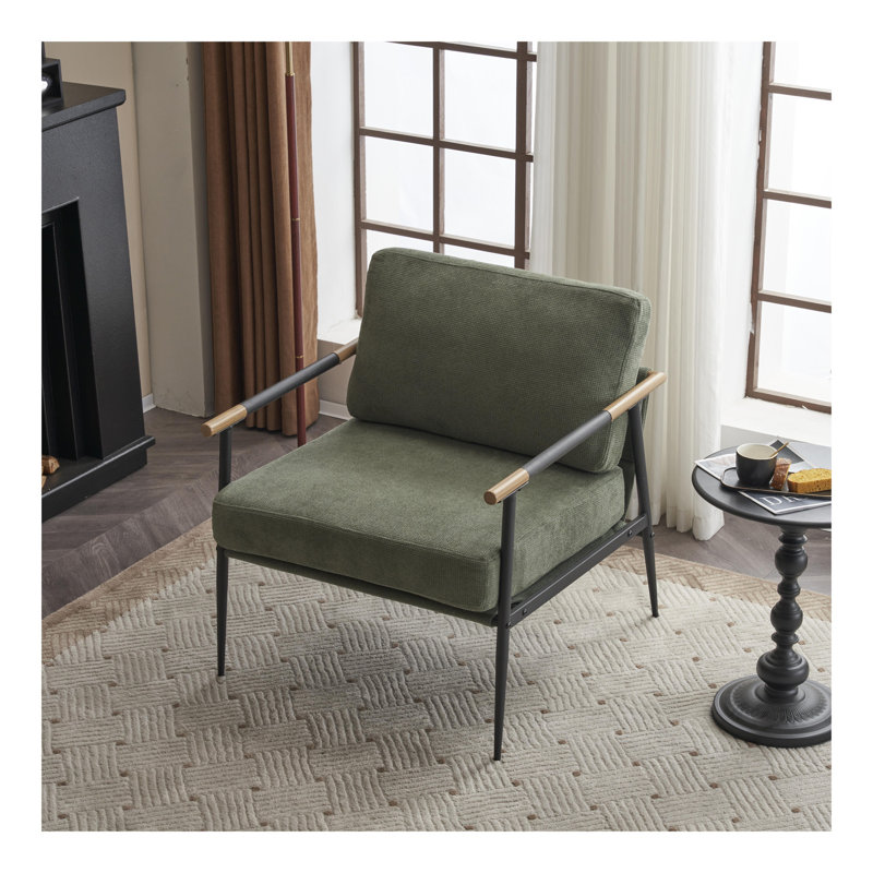 Chaise rembourrée avec accoudoirs de lecture Mid-Century en tissu chenille avec structure en métal, fauteuil d'appoint pour le salon, vert