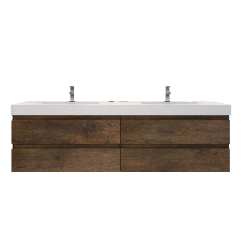 Ensemble de meuble-lavabo double mural 84 po Carnley, Bois de rose